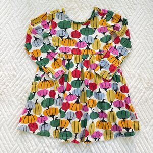 Hanna Andersson Girls Size 4 100 Pumpkin Print Fall Long Sleeve Pocket Dress